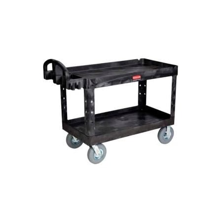 Rubbermaid Commercial Rubbermaid Plastic Utility Cart w/2 Shelves, 750 lb. Capacity, 54"L x 25"W x 36"H, Black FG454610BLA